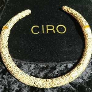 Ciro Gold Tone and Bone Enamel Scroll Collar Choker Necklace NEW